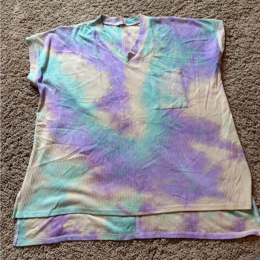 JODIFL Pastel Tie-Dye Knit Top Mardi Gras colors